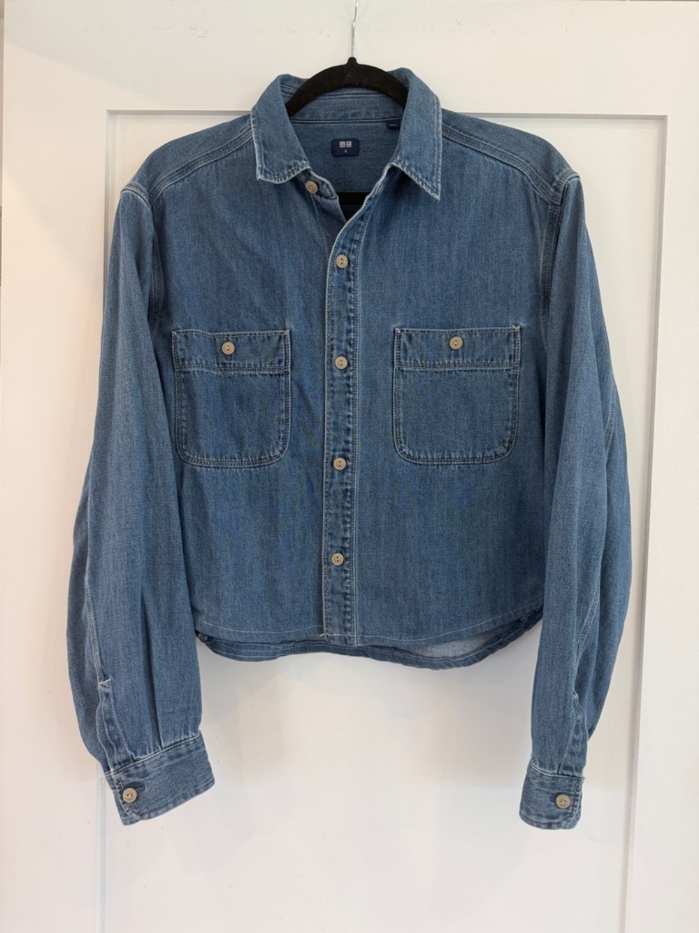 Uniqlo Denim Cropped Button-Up Shirt